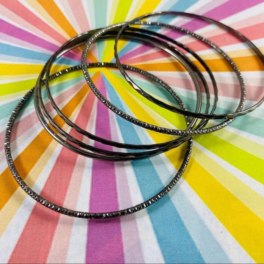 6 vintage stacking fine gun metal bangle bracelets
